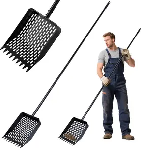 Chicken Poop Scooper & Rake 2-in-1, Metal Pooper Scooper, 9.8 inches Sand Sifting Shovel with 43" to 90" Adjustable Stainless Steel Handle for  & Farm  Scoop