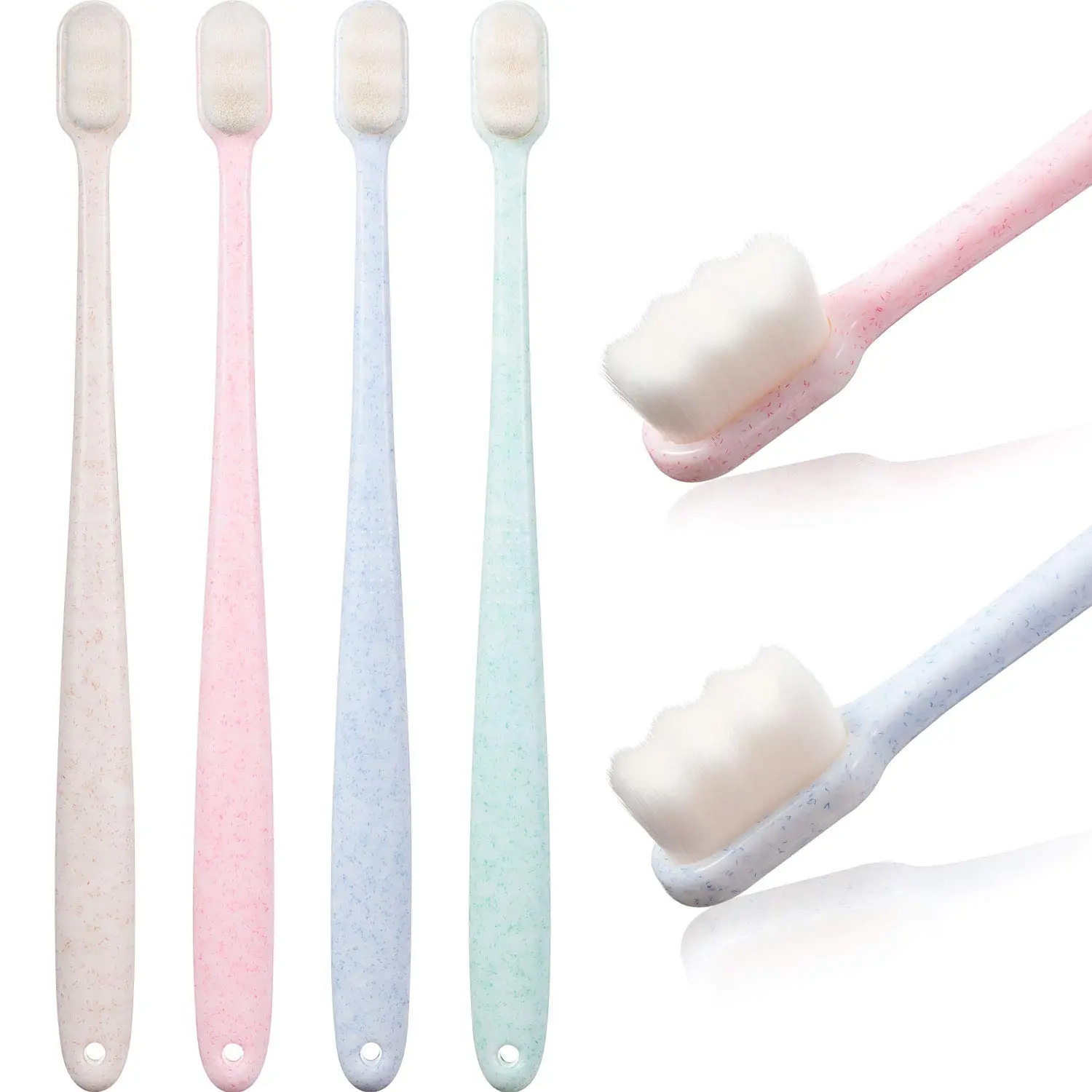 Boao Adult 4-Piece Oral Toothbrushes - 20000 Micro Nano Extra Soft Bristles, 360° Toothbrush, Sensitivity Relief Gum Care, Deep Reach Tooth Protection (Blue, Green, Pink, Beige), 360° Toothbrush Toothbrushes