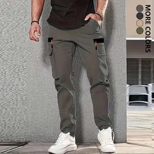 Men's stylish multi-pocket work pants with faux zipper pocket design, comfortable and trendy outdoor street style casual pants, suitable for all seasons and versatile wear, ideal for daily commutes, hiking trips, and outdoor activities