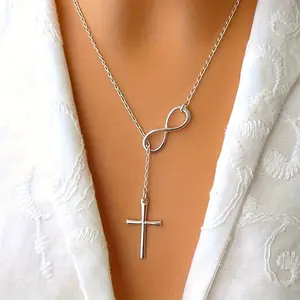 1pc Lucky Infinity Cross Pendant Necklace - Dainty Minimalist Style, Hypoallergenic Zinc Alloy, Adjustable Chain, Perfect Party Gift for Women, Anniversary, Birthday, or Valentine's Day