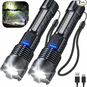 Laser Flashlight High Lumens Rechargeable 1 Pack/2 Pack, Super Bright Led Flashlights with 7 Light Modes, IPX6 Waterproof, Powerful Handheld Flash Light for Camping Home Emergencies High Lumens LED Flashlights