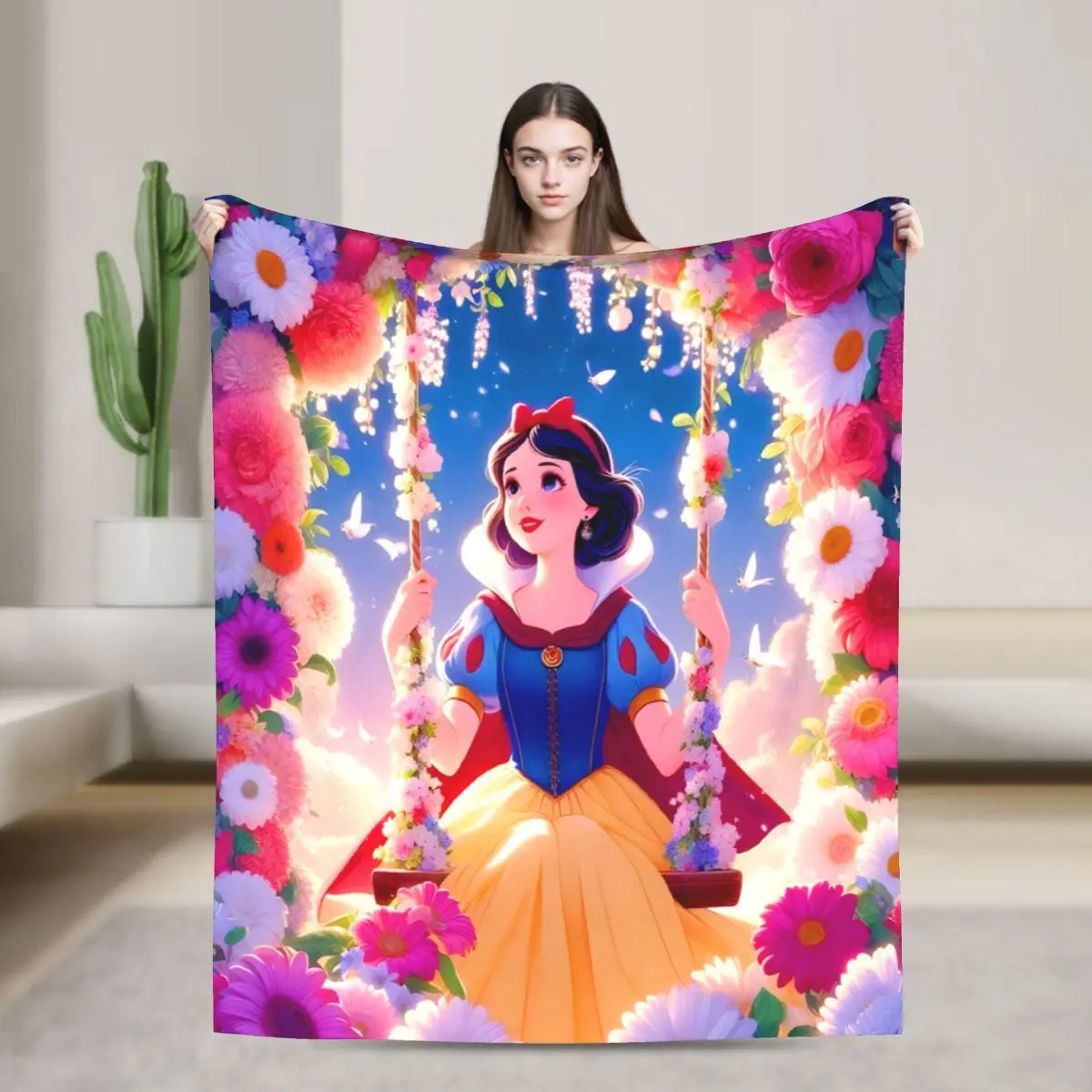 [SummerVibes] DISNEY CLASSIC Snow White Flannel Blanket - Soft, Warm, Lightweight with Vibrant Cartoon Design, Sofa, Bed, Office, Blanket for Couch