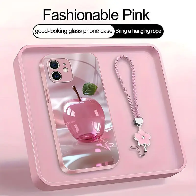 Luxury Crystal Apple Metallic Phone Case with Lanyard for iPhone 12 mini—975