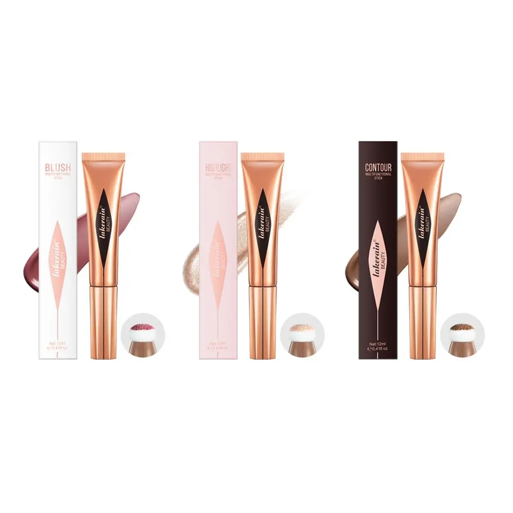 Multifunctional Makeup Products Set, Beauty Bundle Kit, Beauty Sets, 3 Counts Including Long Lasting Contour Stick & Highlight Wand & Blush Wand, Portable Bronzing Drop Cosmetic, Valentine's Day Gift for Women
