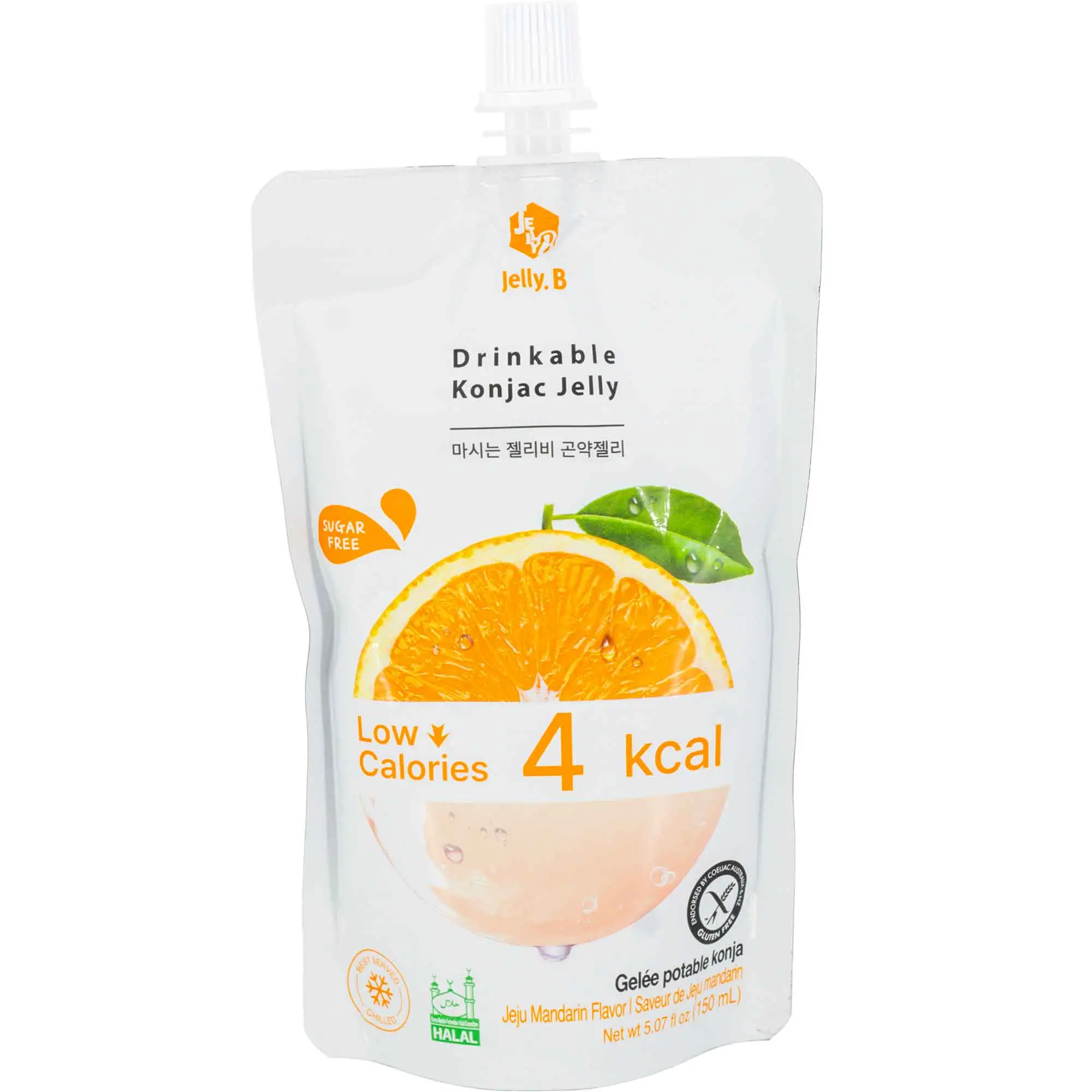 Jelly.B Low-Calorie Sugar-Free Drinkable Konjac Jelly - Tangy Ambient Jeju Mandarin Flavor, No Artificial Sweeteners Natural Drinkable Gel Dessert Snack, 1 Pack