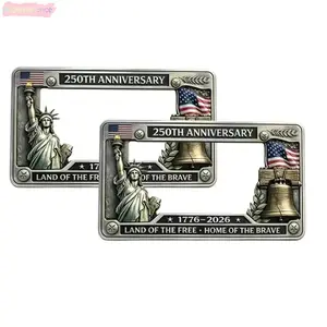 2PCS USA 250th Anniversary License Plate Frame, 1776-2026 Patriotic Statue Of Liberty Liberty Bell Car Tag Cover, Heavy Duty Metal American Flag Plate Holder Fits Standard US Vehicles, Semiquincentennial Celebration Accessory For Men Women summerwins
