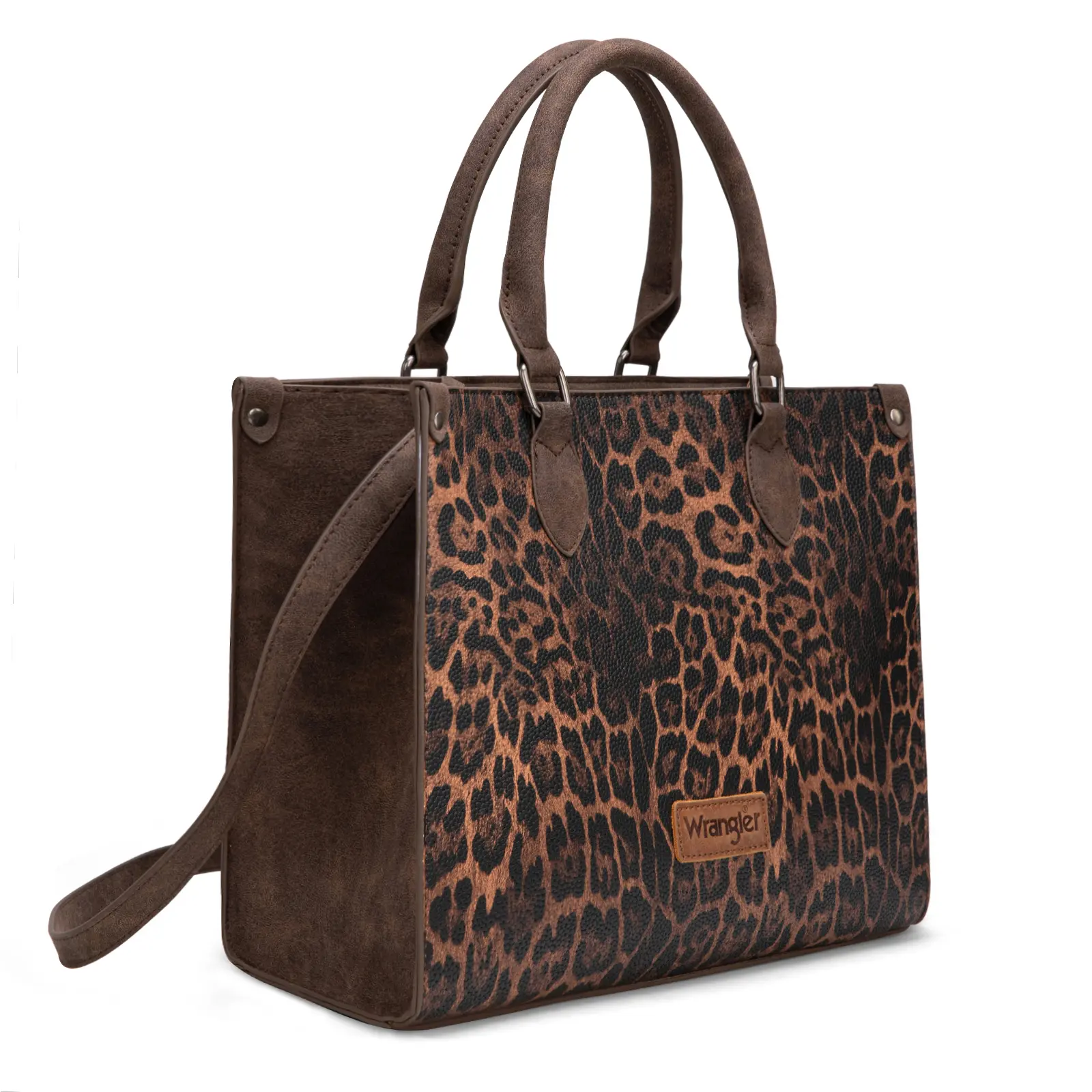 Wrangler Leopard Print Tote Bag for Women Western Large Work Satchel Handbag with Zippered Pocket & Detachable Strap