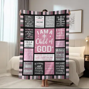 1pc Bible scripture printed blanket, inspirational quotes printed envelope blanket, Jesus God gift blanket, multi-purpose blanket, Slogan Print Blanket, suitable for sofas, beds, cars, rooms, offices, camping, perfect gift blanket