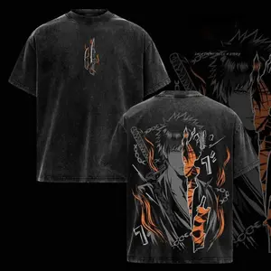 Ichigo Kurosaki Oversized Vintage Washed T-Shirt – Bleach Anime Graphic Tee, Hollow Form Streetwear Shirt, Soft Cotton Casual Unisex Top, Retro Manga Apparel, Gift for Bleach Fans Bleach anime merchandise