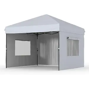 10x10 Pop Up Canopy Tent with 3 Sidewall Heavy-Duty 210D Oxford Fabric & Rust-Proof Frame - 3 Adjustable Heights, Roller Bag, 4 Sandbags - UV Protection for Beach, Party