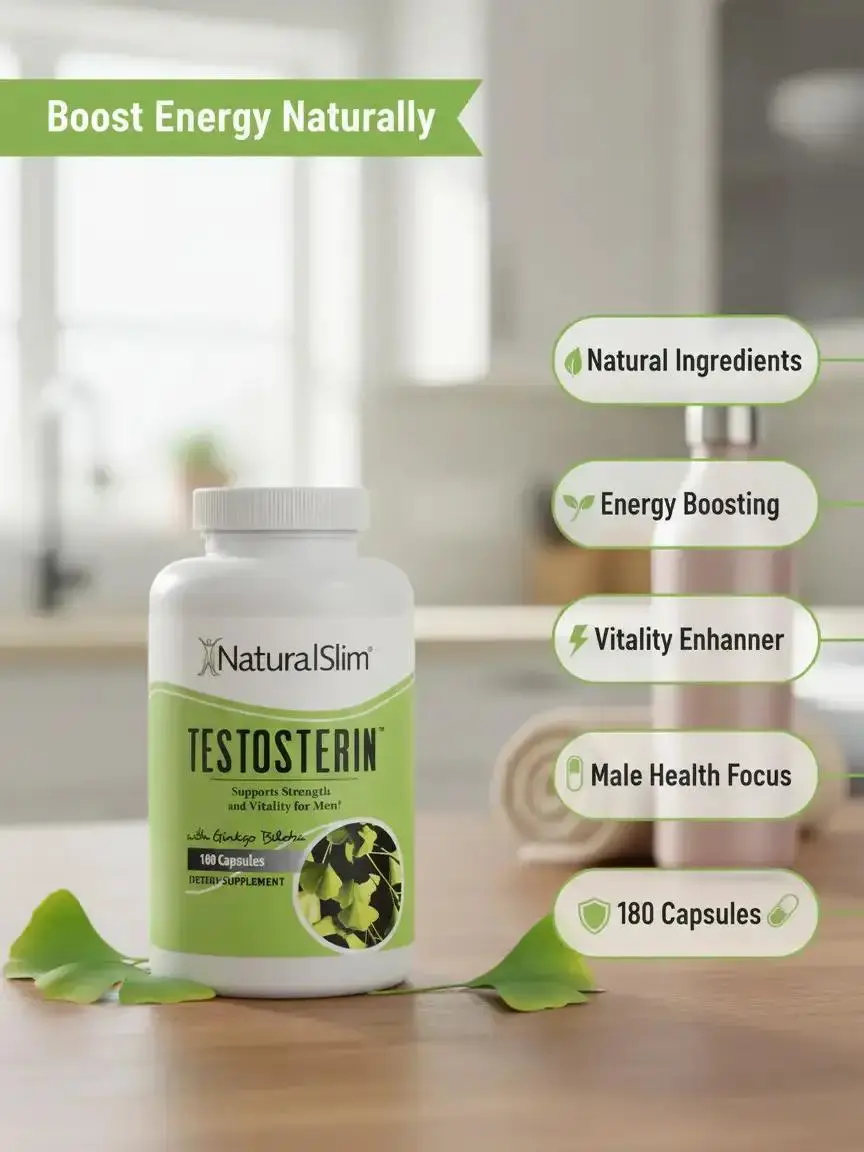 Natural Testosterone Booster Supplement for Men with Testofen, L-Arginine, Ginkgo Biloba, Zinc & Vitamin B3 – Daily Energy & Vitality Support, 180 Capsules
