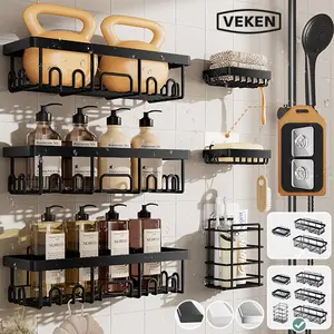 【Veken】Shower Caddy 3-Pack / 6-Pack, Advanced Rustproof Design, No Drilling Adhesive Shelves, Rack with Soap Holder, Large Capacity Bathroom Organizers and Storage, Wall-Mounted Kitchen & Home Decor