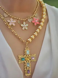 18k gold plated flowers and cross necklaces