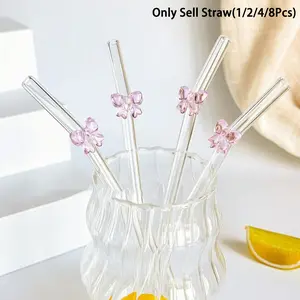 Cute Cartoon Bow Glass Straws, Reusable Bendable Glass Straw Set with Cleaning Brush, Ideal for Ice Smoothies, Milk, Tea, Cocktails, Utensils