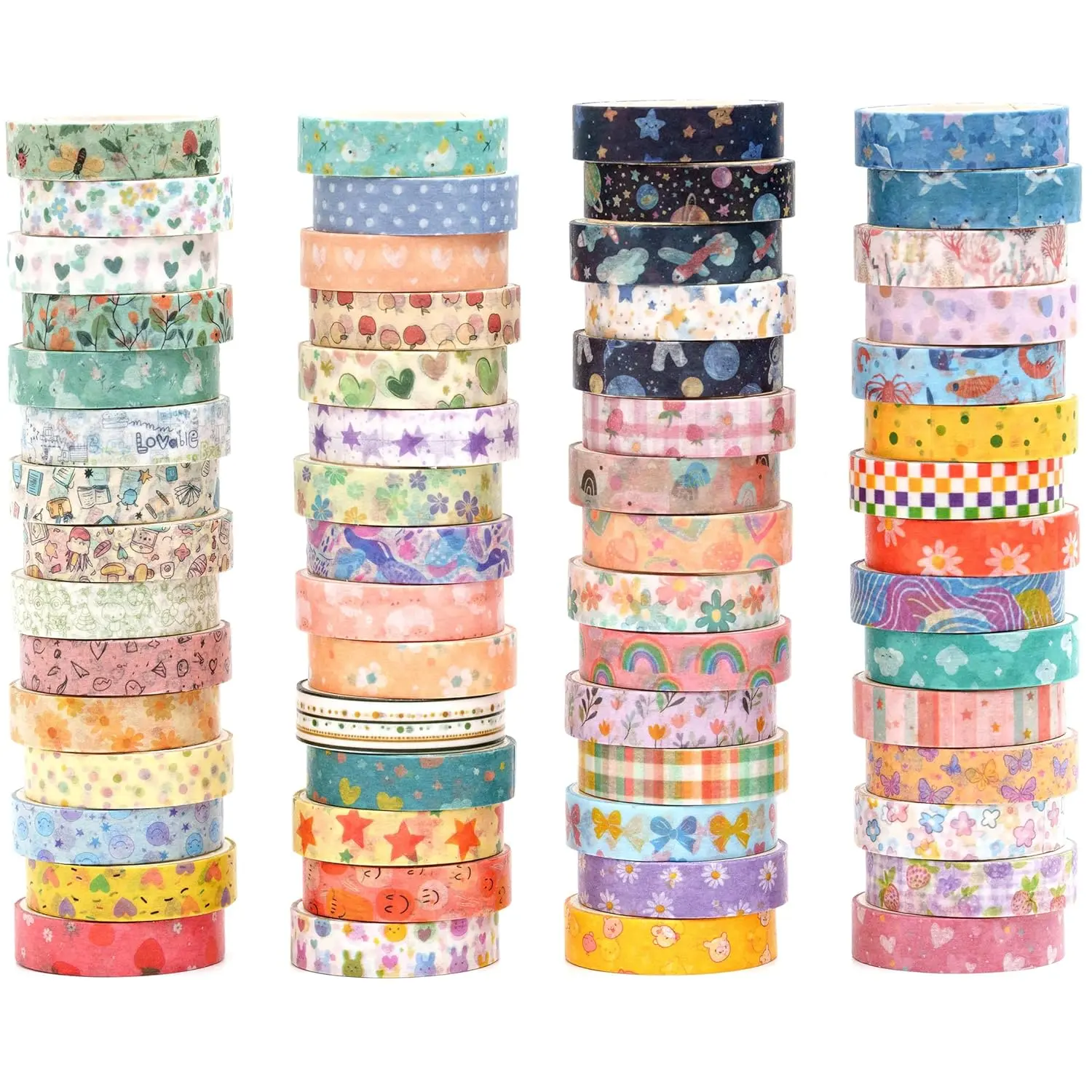 60 Rolls Value Washi Tape Pack Retro Arts Masking Tape Basic Patterns Decorative for DIY Crafts,  Journal Supplies, Planners, Scrapbook, Card/ Wrapping ( Candy)