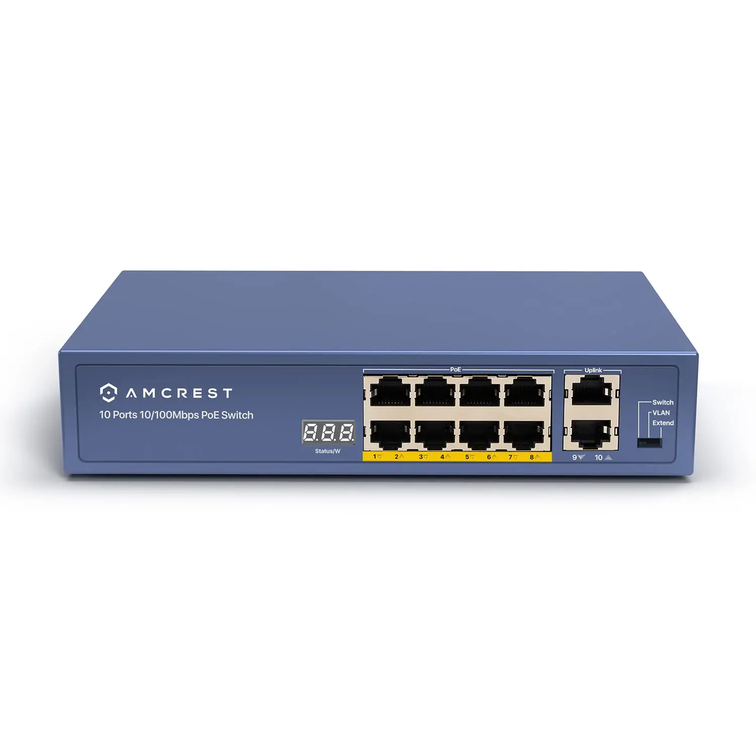 Amcrest 8-Port POE+ Network Switch (AMPS9E8P-AT-96) for Small Businesses, 2 Uplink Ports, 802.3at 96W Power Over Ethernet, Auto-MDIX Auto-Negotiation, Compact Metal Housing, 8 Poe+ Ports