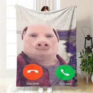 1pc John Pig Retro Video Game Pixel Art Blanket Heavyweight Flannel Bedspread for Bed Sofa Travel Vintage Multicolor John Pig Design All Season Cozy Throw for Gamers Nostalgia Lovers