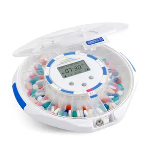 LiveFine 28-Day Automatic Medication Organizer, Pill Dispenser with 6 Dosage Rings, LCD Display, Sound & Light Alerts, Key & Magnifying Glass