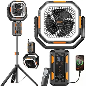 OGERY Camping Fan with Detachable Tripod, 30000mAh Rechargeable Fan with LED Lights & 270° Pivot,4 in 1 Cordless Camping Fan, Remote Control Shaking Head Desk Fan for Camping Tent Travel Bedroom Portable Motor