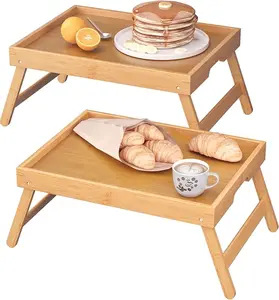 Natural Bamboo Bed Tray Table with Folding Legs - Office & Home Lapdesk, Breakfast & Laptop Serving Tray for Food