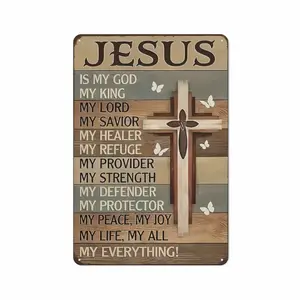 Christian Gifts for Women Men Jesus Is My God King Everything Vintage Tin Sign Religious Metal Wall Art for Home Church Prayer Room Office Chapel Decor 8x12 In