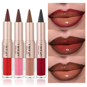 4 PCS SET Double-Ended Lip Gloss with Matte Lip Line and Glossy Mirror Finish - Shine, Moisturizing, All Light Beige Types, Perfect Gift for Women, Daily Makeup, Sophisticated Design, Highquality Finish