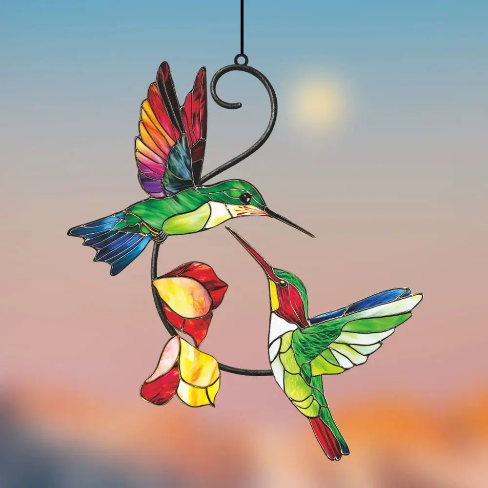 Wrought Iron Hummingbird Hanging Sculpture - Colorful Patterned, Durable, Hangable Metal Ornament for Indoors, All Seasons Home Improvement, Garden Decor Feature Wall