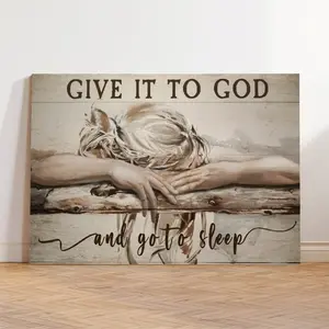 Inspirational Canvas Wall Art Poster,Give It to God,and Go to SleepQuote,Christian Wall Decor for Bedroom House