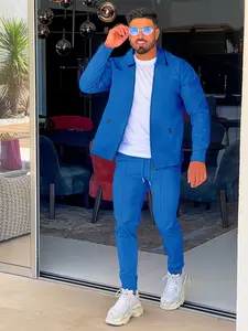 2026 New Men's Light Business Casual Suits Set, Waffle Jacket Outerwear and Long Pants, Stylish Men's Clothes for Everyday Wear