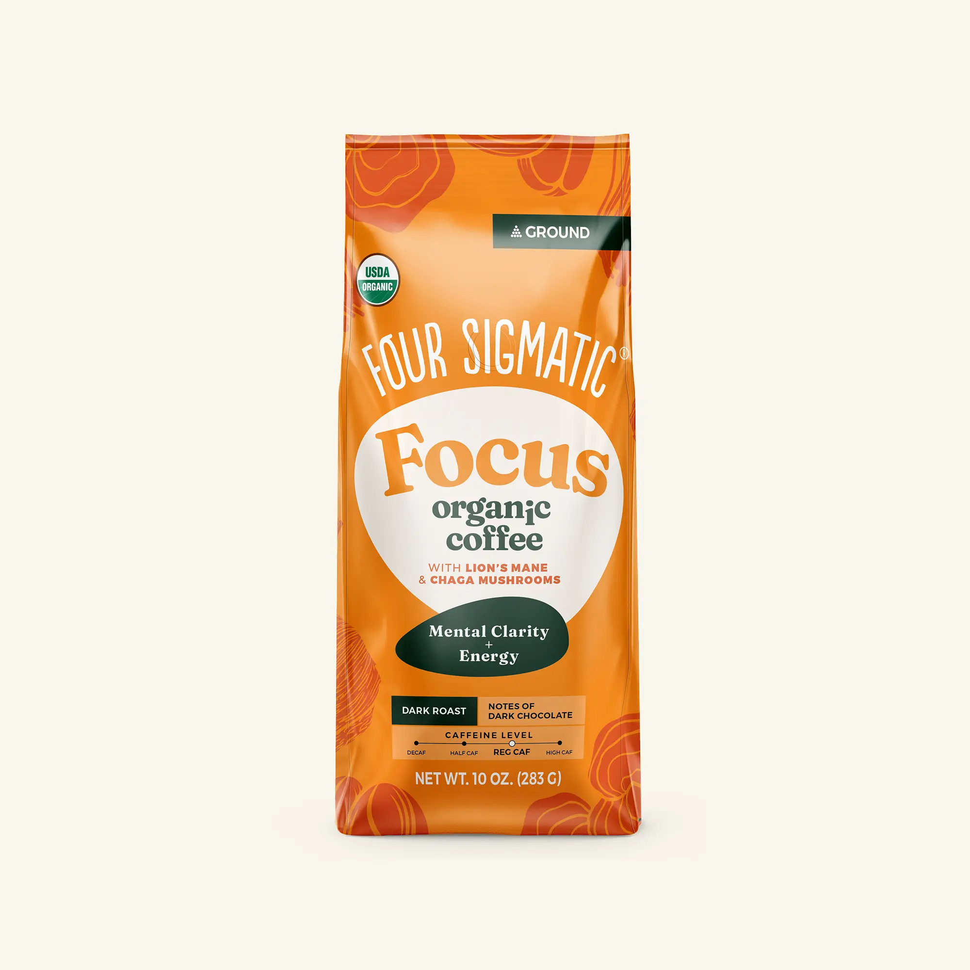 Four Sigmatic - Focus Mushroom Coffee, Organic Ground Coffee with Lion's Mane and Chaga Mushroom, 10oz Bag