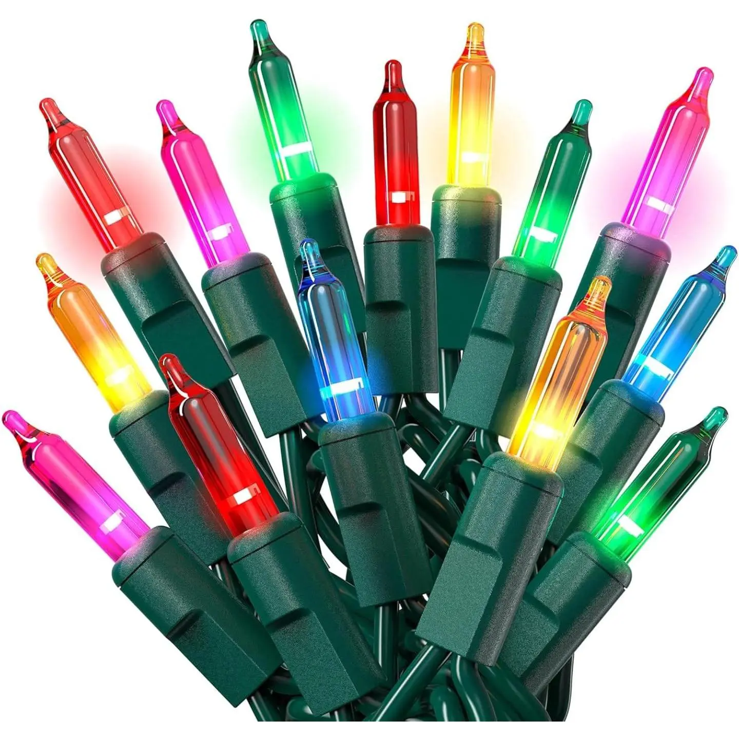 Multicolored Christmas Lights with Green Wire, 60 Feet, 300 Light, Twinkling Lights Indoor or Outdoor, String Twinkle Lighting for Christmas Tree Decorations