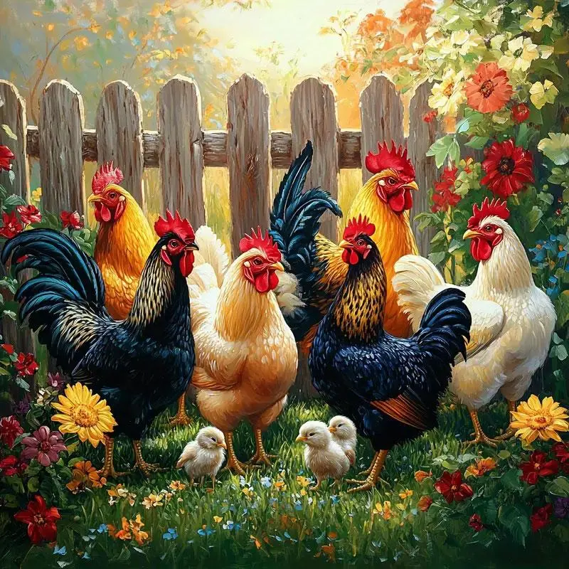 Chicken Pattern DIY Diamond Arts Colorful Painting Kit without Frame, DIY 5D Diamond Arts Colorful Painting Kit, Wall Art Decor for Home
