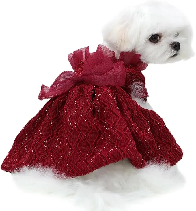 Kuoser Dog Dress, Cute Dog Dresses for Medium Dogs Girl Elegant Puppy Tutu with Bow-Knot, Doggie Princess Costume Pet Outfit for Birthday Party Christmas Halloween Wedding