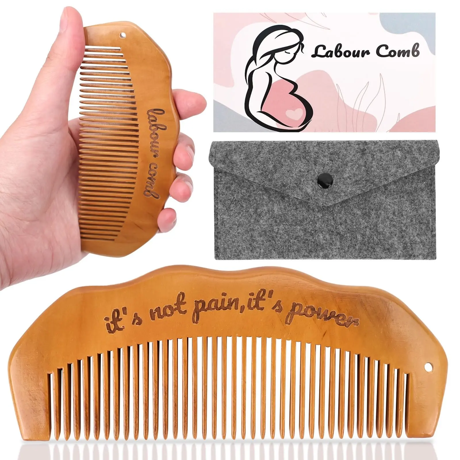 Wooden Birth Comb for Natural Delivery, Essential Labor Tool for Pregnant Mothers, Perfect Childbirth Gift for Stress Relief, Hair Styling Comb, Hair Detangling Comb, Hair Combs
