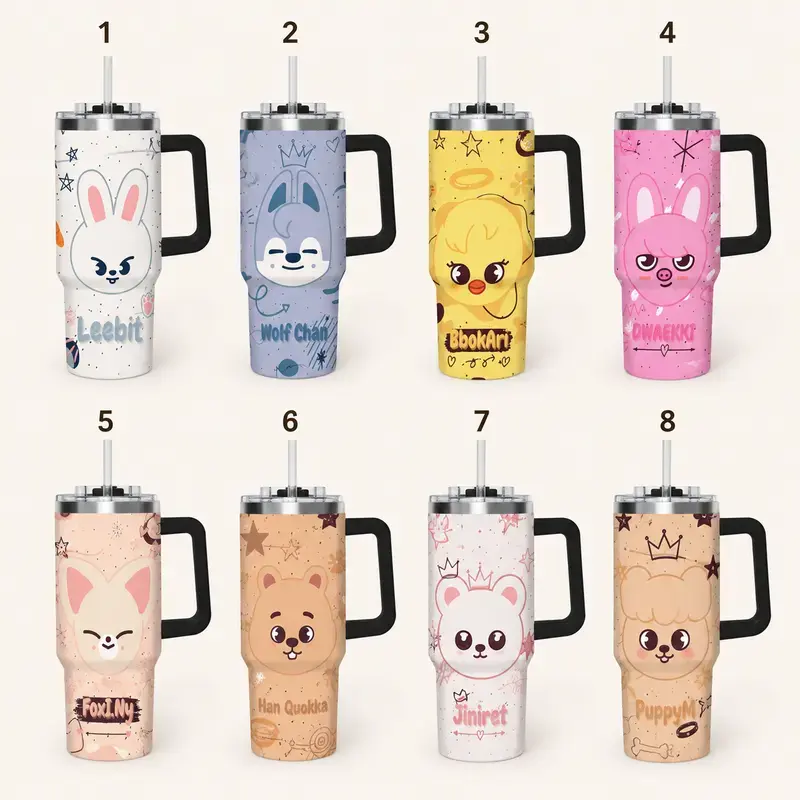 $KZ Tumbler, Inspired Travel Cup, Skz Animal Straw Tumbler, Cute Kpop Fan Gift, Kawaii Idol Cup for Stay Fans