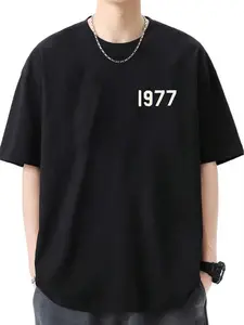 1977 Minimalist Digital Print Casual T-Shirt, Retro Birth Year Street Style Short Sleeve, Comfortable and Trendy Top for Daily Wear