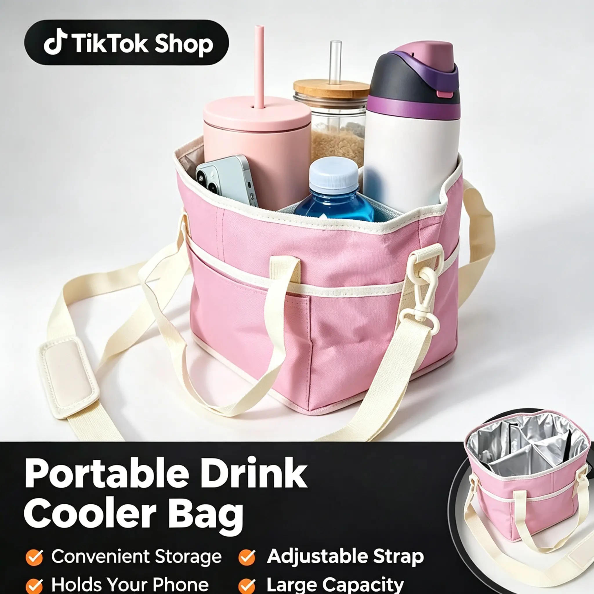 [Upgraded Thickened Model] Family Size 4 Compartment Drink Bag, Multiple Tumbler Carrier Caddy Drinkware Insulated Sturdy Bottle,dorm essentials,home decor
