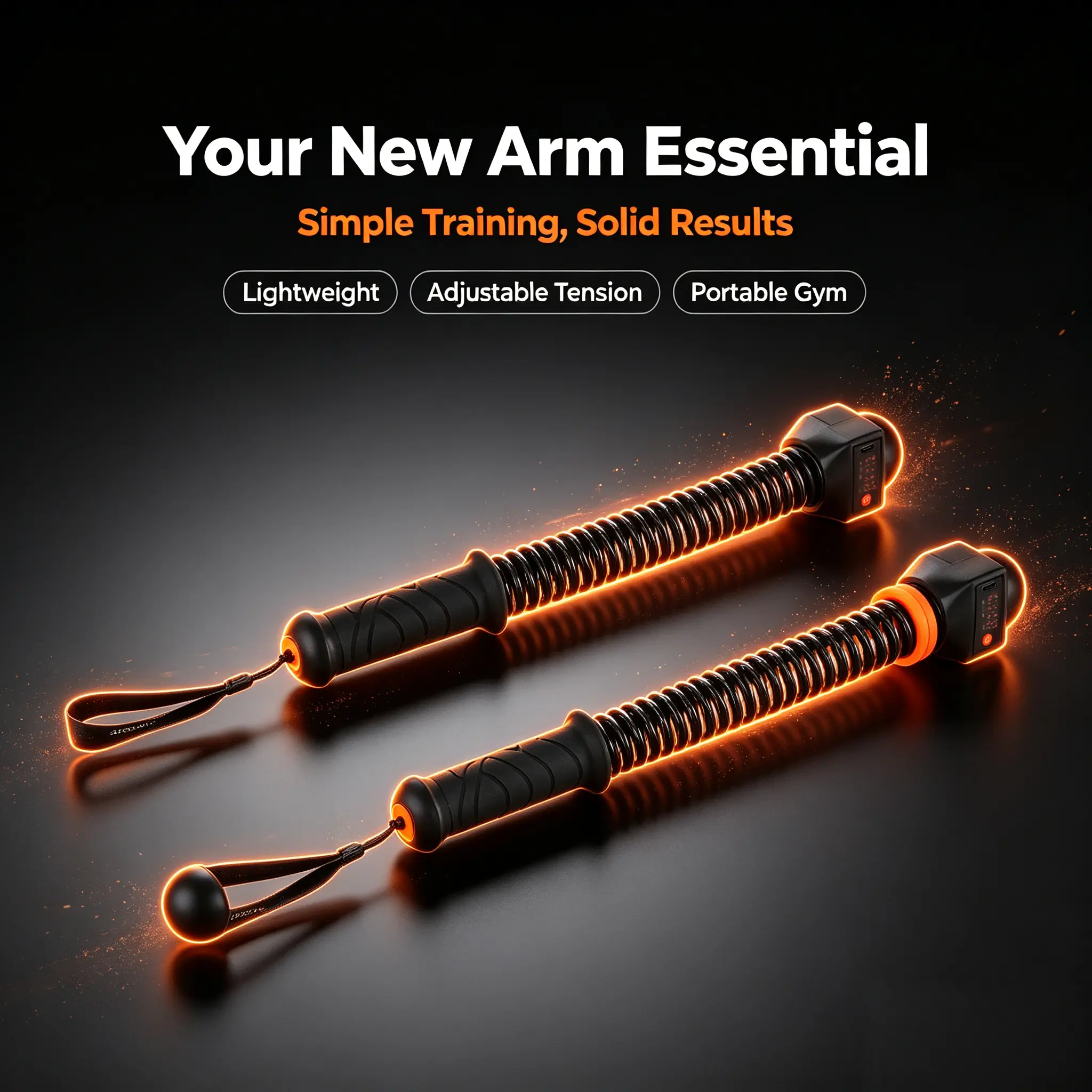 Unisex Minimalist Compact Digital Count Arm Trainer, Rechargeable Strength Train Spring Stick with Anti-Drop Lanyard for Upperbody Workout & All Fitness Levels