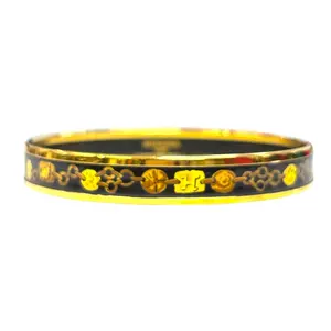 Pre-owned HERMES Gold and Black Enamel Bangle Bracelet