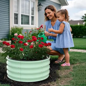 Heavy Duty Galvanized Raised Garden Bed Planter Box – Large Oval, Bottomless Deep Root Design – Easy Assembly, Great for Vegetables, Flowers, Herbs – 8x2x1.5FT, Green & White 2-Pack