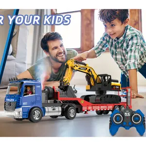 RC semi-trailer truck toy, with excavator set, suitable for boys, battery-powered, USB rechargeable
