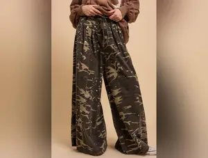 Cotton Camo Painted Wide Leg Pants