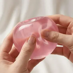 Clear Pink Apple Squishy Stress Ball, Super Soft Slow Rising Transparent Squeeze Toy, Soft Squishy Sensory, Slow Rebound Squishies, ASMR Fidget Toy for Anxiety & Stress Relief, Viral Trend, Aesthetic Desk Decor, Cute Gift for Teens, Kids & Adults