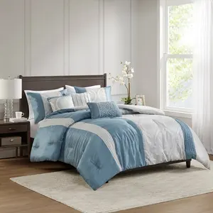 Madison Park MP10-8435 90 x 90 x 1.5 in. Lori Jacquard Comforter Set with Throw Pillows, Teal & Silver - Full & Queen Size - 6 Piece