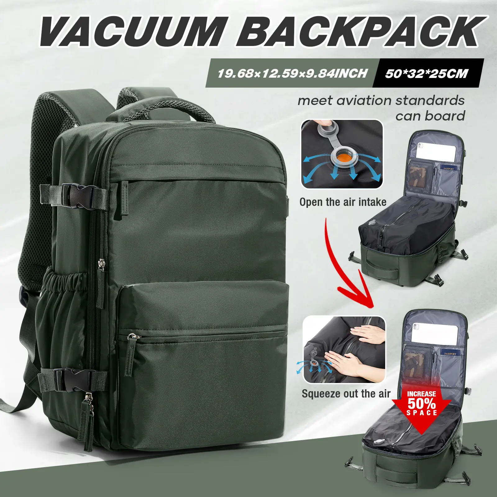 COOWOZ Carry On Vacuum Travel Backpacks For Women Men,Airport Backpack,Airplane Personal item Travel Bag,Luggage Backpack,Mochilas para viajar,Fathersdaygifts，Airport Approved Personal Item Bag, 42x29x15cm Luggage Backpack (Mochilas para Viajar)