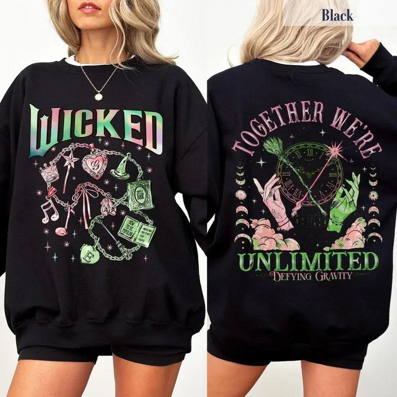 Wicked Movie Sweatshirt Hoodie, Wizard of Oz Fan Gift, Witch Pink and Green Shirt, Pop Culture Graphic Wicked Musical Shirt, A New Musical