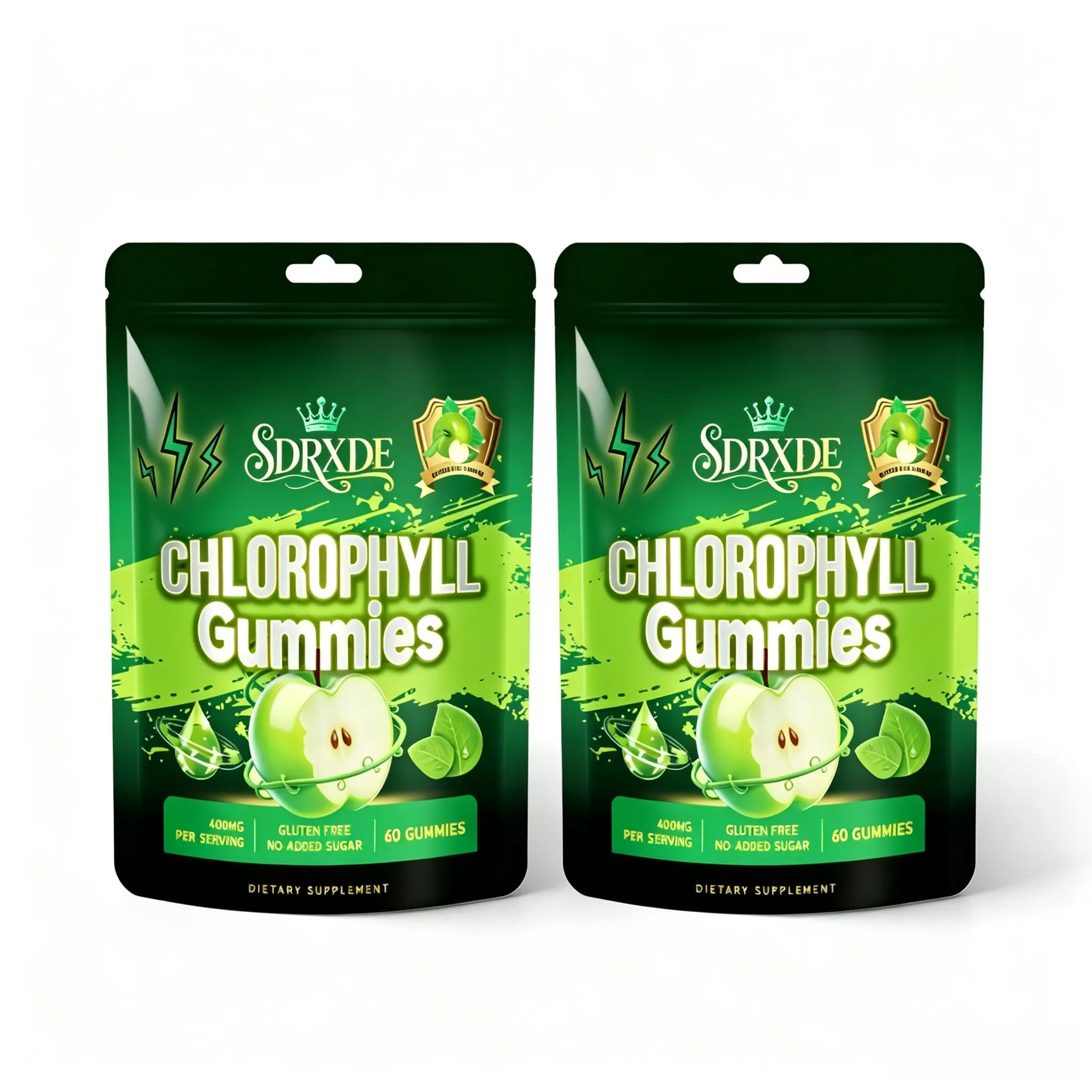 SDRXDE Dietary-Grade Edible Chlorophyll Herbal Gummies (2 Bags, 60 Count Each) - Apple Cider Vinegar, Elderberries, Natural Green Apple Flavor, Sugar-Free, Keto-Friendly, Supports Cellular Energy & Antioxidant  daily vitamin