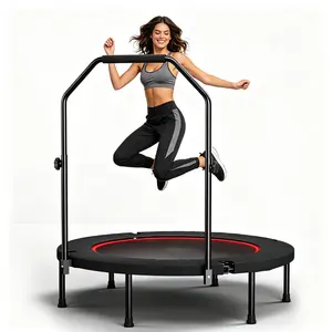 40-Inch Foldable Rebounder Trampoline with Handle, Steel Frame, 6-Leg Stable Support, Silent Jumping Design, Adjustable Height Safety Handrail, Indoor Workout Fitness Equipment for Adults, Cardio Gear, Fitness for Everyone
