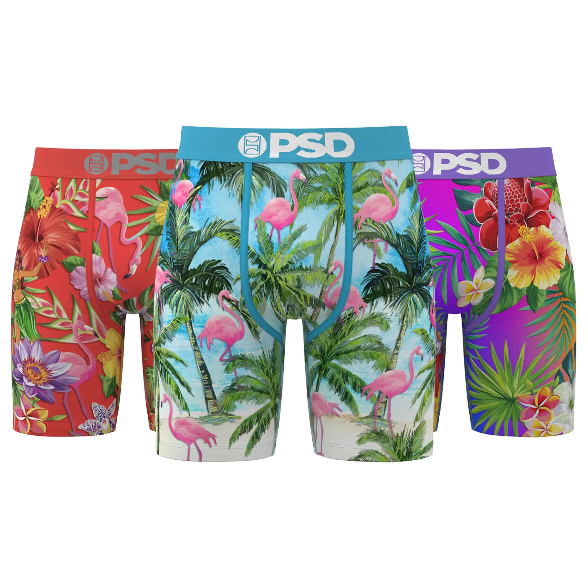 PSD Mens Surf City Boxer Brief 3 Pack - Standard Length 7 Inch Inseam, Soft and Breathable Poly Blend Fabric