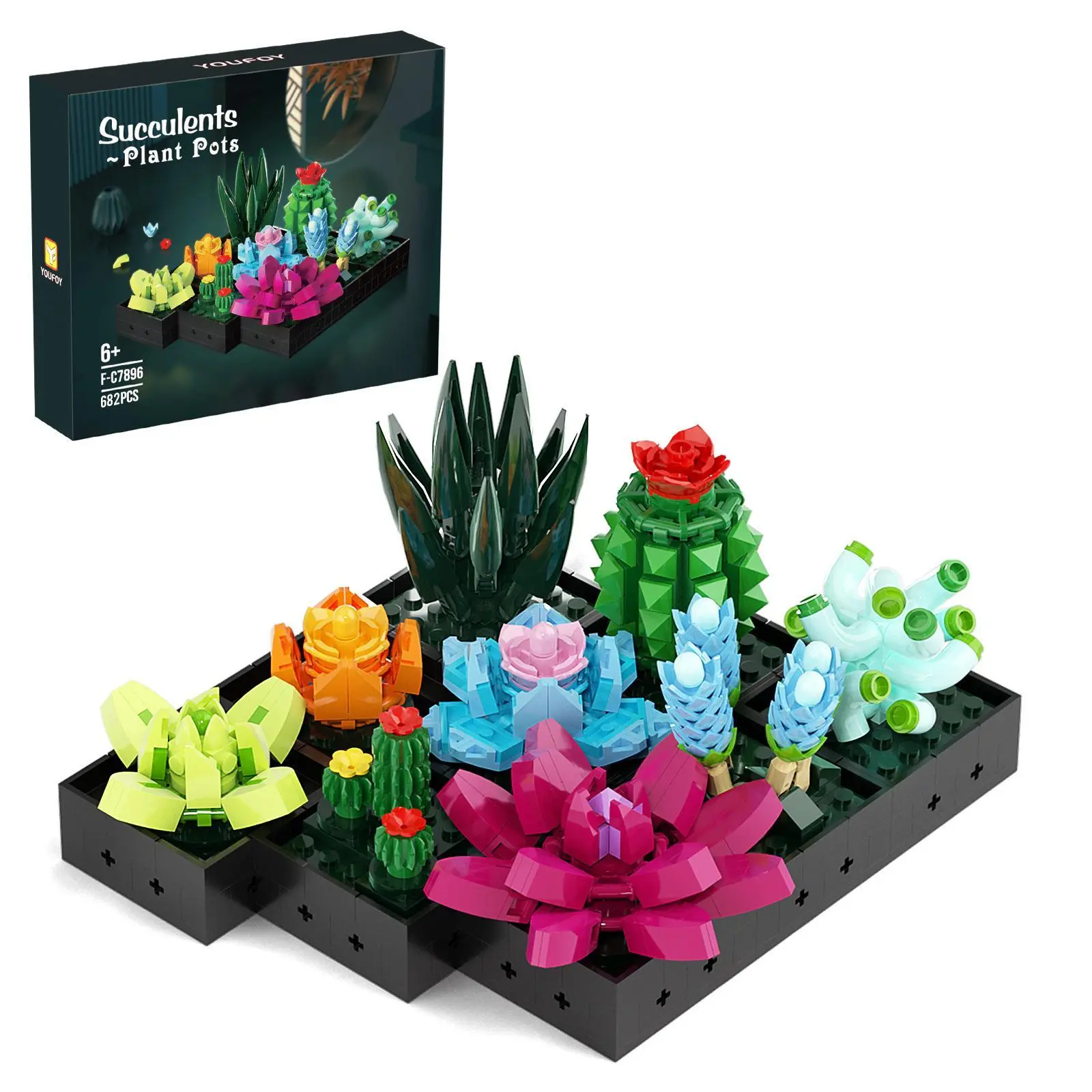 (READ SHIPPING POLICY BEFORE ORDER)8-pack building blocks succulents creative bouquet building blocks kit DIY assembly toy collection mini potted flower building blocks toy set kids gift 681 pieces boys girls toys gift ornaments